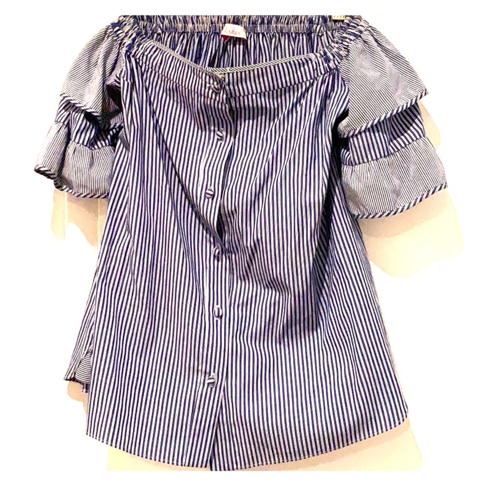 Parker off the shoulder blue striped top